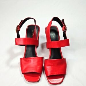 Via Spiga Red Leather Evelyne Block Sandals Size 9